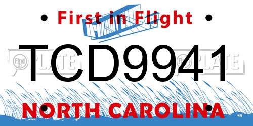 TCD9941 North Carolina License Plate