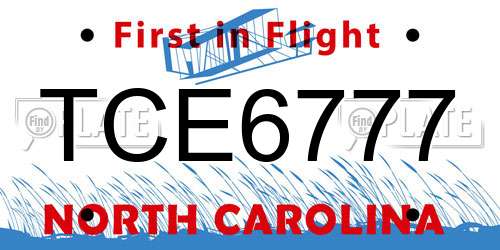 TCE6777 North Carolina License Plate