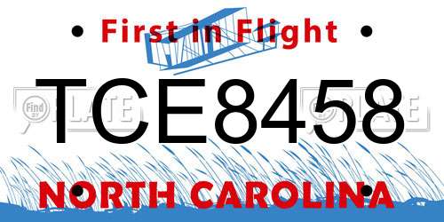 TCE8458 North Carolina License Plate