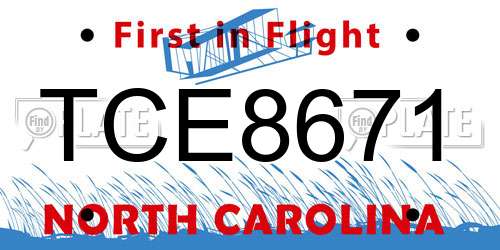 TCE8671 North Carolina License Plate