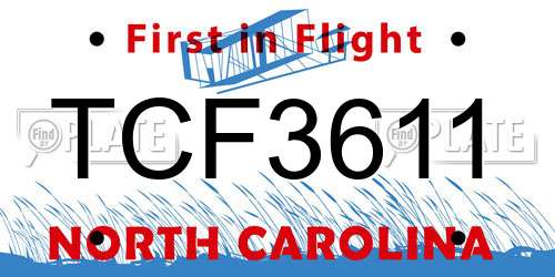 TCF3611 North Carolina License Plate