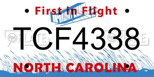 TCF4338 North Carolina License Plate