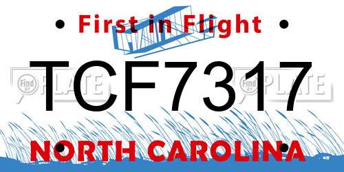 TCF7317 North Carolina License Plate