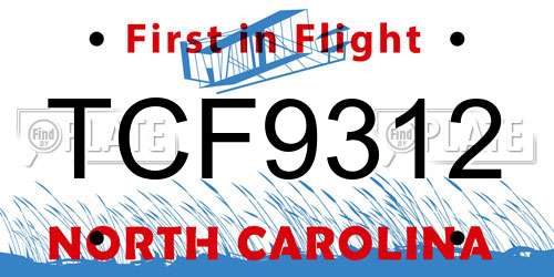 TCF9312 North Carolina License Plate