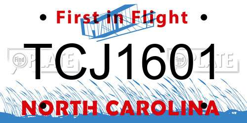 TCJ1601 North Carolina License Plate