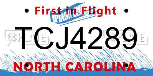 TCJ4289 North Carolina License Plate