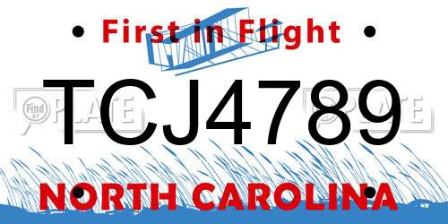 TCJ4789 North Carolina License Plate