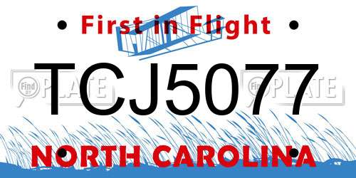 TCJ5077 North Carolina License Plate