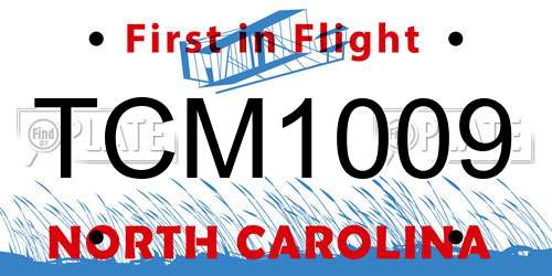 TCM1009 North Carolina License Plate