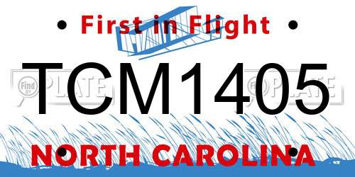 TCM1405 North Carolina License Plate