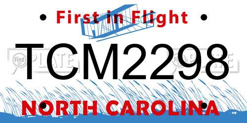 TCM2298 North Carolina License Plate