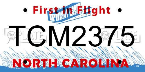 TCM2375 North Carolina License Plate