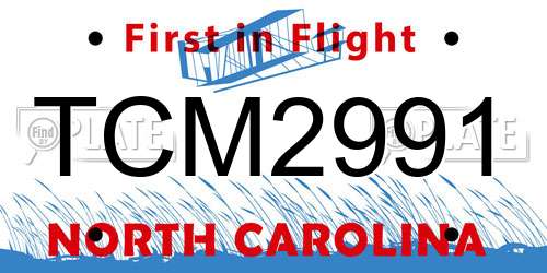 TCM2991 North Carolina License Plate