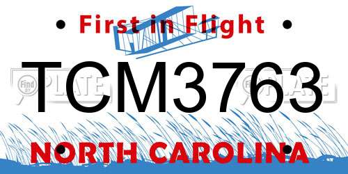 TCM3763 North Carolina License Plate