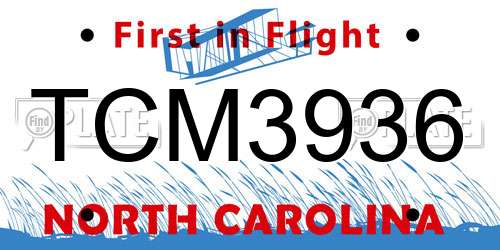 TCM3936 North Carolina License Plate