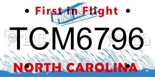 TCM6796 North Carolina License Plate