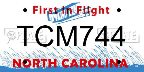 TCM744 North Carolina License Plate