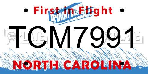 TCM7991 North Carolina License Plate