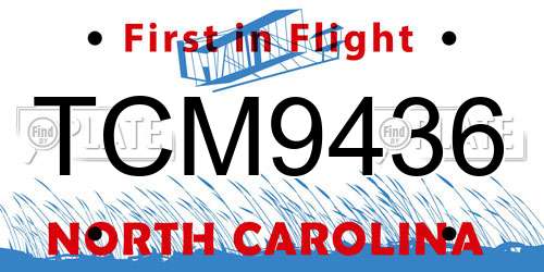 TCM9436 North Carolina License Plate