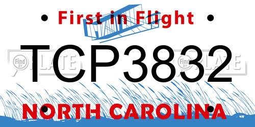 TCP3832 North Carolina License Plate