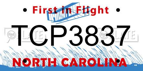TCP3837 North Carolina License Plate