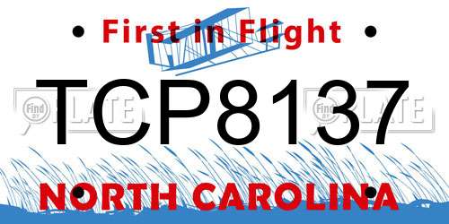 TCP8137 North Carolina License Plate