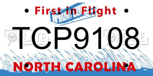 TCP9108 North Carolina License Plate