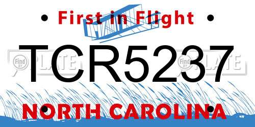 TCR5237 North Carolina License Plate