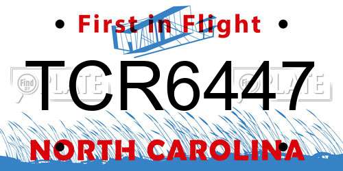 TCR6447 North Carolina License Plate