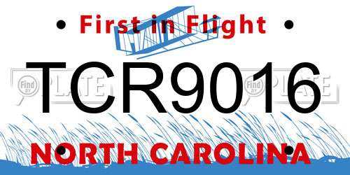 TCR9016 North Carolina License Plate