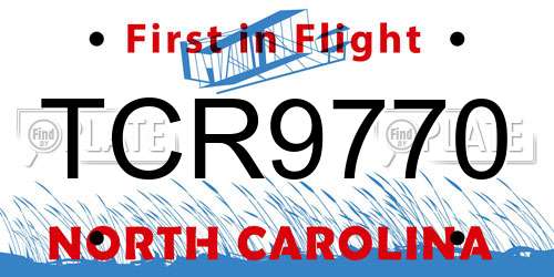 TCR9770 North Carolina License Plate