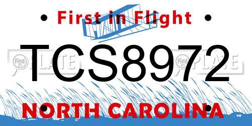 TCS8972 North Carolina License Plate