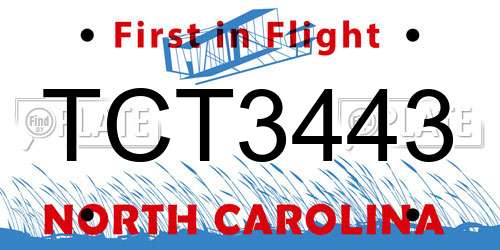 TCT3443 North Carolina License Plate