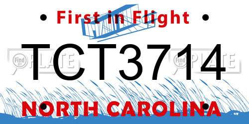 TCT3714 North Carolina License Plate
