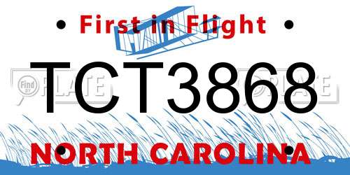 TCT3868 North Carolina License Plate