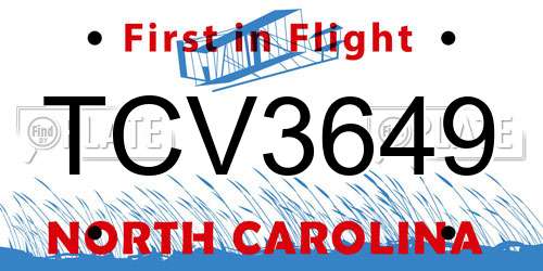 TCV3649 North Carolina License Plate