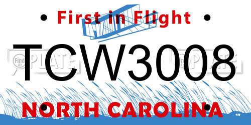 TCW3008 North Carolina License Plate