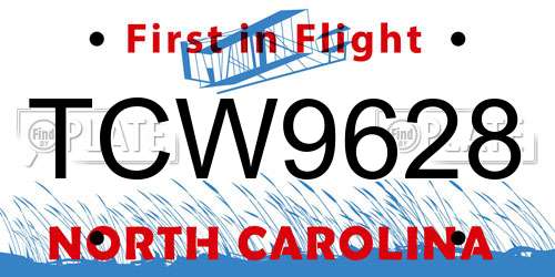 TCW9628 North Carolina License Plate
