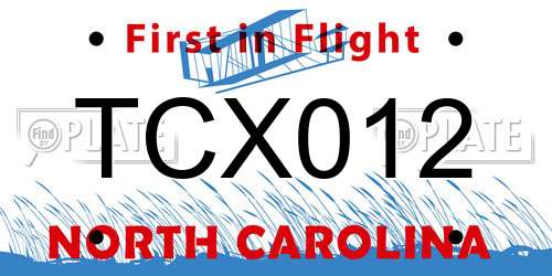TCX012 North Carolina License Plate