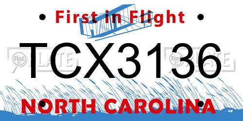 TCX3136 North Carolina License Plate