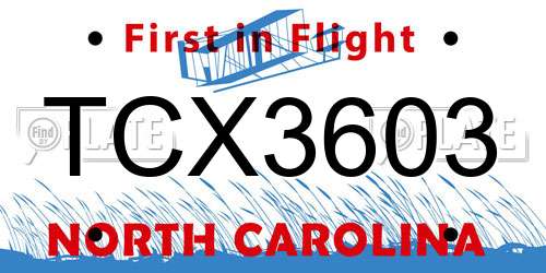 TCX3603 North Carolina License Plate