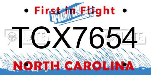 TCX7654 North Carolina License Plate