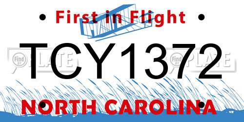 TCY1372 North Carolina License Plate