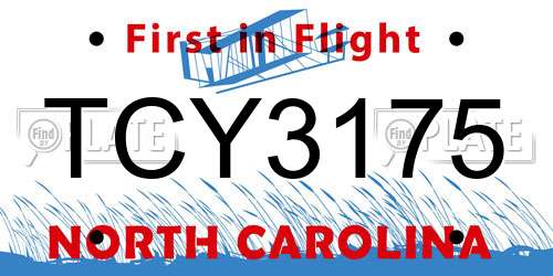 TCY3175 North Carolina License Plate