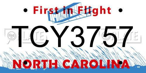 TCY3757 North Carolina License Plate
