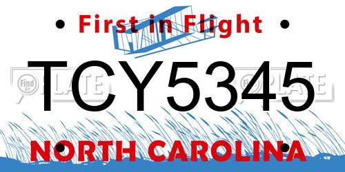 TCY5345 North Carolina License Plate