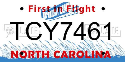 TCY7461 North Carolina License Plate