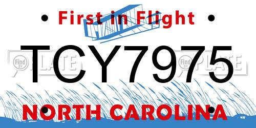 TCY7975 North Carolina License Plate