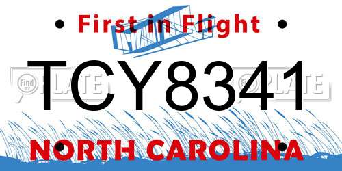 TCY8341 North Carolina License Plate