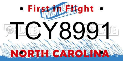 TCY8991 North Carolina License Plate